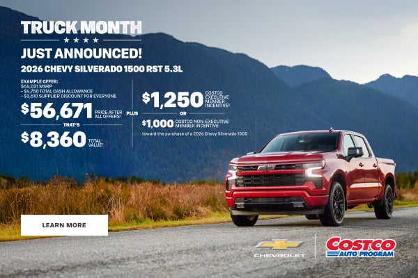 2026 Chevy Silverado 1500 RST 5.3L. EXAMPLE OFFER: $64,031 MSRP - $3,750 Total Cash Allowance - $...